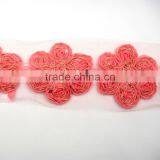 New Latest Csutom Gold Line Chiffon Flower Applique Work Designs for Dress thumbnail-5