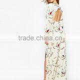 2015 China Factory OEM ODM Fashionable Customized Painterly Bird Print Jumpsuit With Thigh Splits thumbnail-3