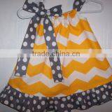 Children's Yellow Chevron and Polka Dot Hem Girls Pillowcase Dresses With Ribbon Childrens Boutique Clothing thumbnail-1