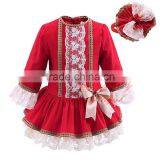 Wholesale Handmade Pettigirl Autumn Red Girl Boutique Dress Cotton Flower Girls Dress With Hair Accessories G-DMGD908-893 thumbnail-1