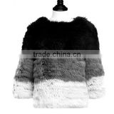 YR716 Genuine Rabbit Fur Contrast Color Sweater Real Rabbit Knit Fur Jacket