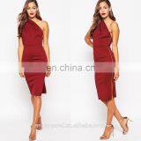 Latest Dress Design Slim Fit New Fashion Red One Shoulder Women Party Dres thumbnail-1