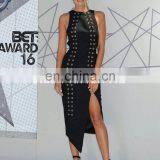 Elegant Women O-neck Sleeveless Asymmetric Hem Black High Sexy Front Split Casual Midi Dress thumbnail-1