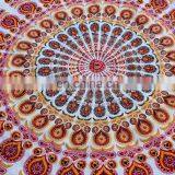 72" Indian Mandala Hippie Orange Mandala Round Roundie Tapestries Hippy Boho Gypsy Round Beach Throw Yoga Mat Pom Pom thumbnail-2