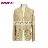 Laser Cut Suede Women Cardigan Office Wear