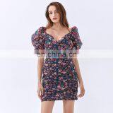 TWOTWINSTYLE Dress For Women V Neck Puff Sleeve High Waist Hit Color Elegant Printed thumbnail-3