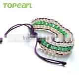 Topearl Jewelry Freshwater Pearl Bracelet Malaysian Jade Bracelet Woven Leather Wrap Bangle CLL176 thumbnail-2