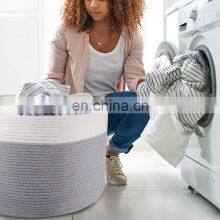 2021 New Arrival Rope Handle Organizers Cotton Woven Large Storage Basket Foldable thumbnail-5