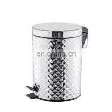 Stainless Steel Embossing High Quality Pedal Trash Can and Standard Trash Can With Toilet Brush Garbage Can thumbnail-1