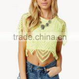 Fancy Ladies Tops Latest Design 2015 Wholesale Neon Lemon Lace Crop Tops for Women thumbnail-2