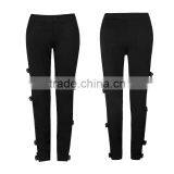 PK-060 Black Sexy Women Adjustable Buckle Elastic Waistband Skinny Hollow Out Pants thumbnail-4