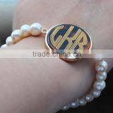 Engraved Tortoise Shell Freshwater Pearl Bracelet thumbnail-3