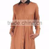 Work Wear Belted High Neck Long Sleeve Tunic Shirt Tunic Long for Woman thumbnail-2