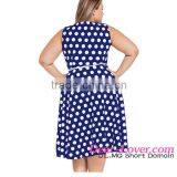 Big Stock Wholesale Blue Plus Size Polka Dot Bohemain Printed Ladies Dress thumbnail-2