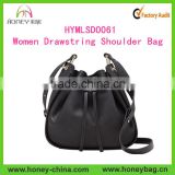 Ladies Fashion Drawstring Pu Leather Messenger Bag Woman Drawstring Shoulder Bucket Bag