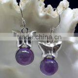 Amethyst Butterfly Shaped Cabochon 925 Sterling Silver Earrings, Fashionable Bezel Earrings, Designer 925 Silver Earrings thumbnail-3