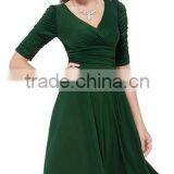 3/4 Sleeve Ruched Waist Classy V-Neck Casual Cocktail Dress Manufacture /lady Dress thumbnail-1