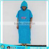 100% cotton terry towel fabric blue color logo emrboidery adult surf hooded bath towel adult hooded poncho towel