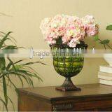 Metal base plate glass flower vase