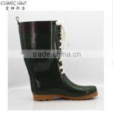 2016 New Style Rubber Rain Boot Women Fashion BootMilitary Green Ground Has White Shoelace