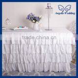 SK001H Wedding Hot Sale Four Tiered Polyester Taffeta Ruffled Pleated White Steps in Table Skirting thumbnail-1
