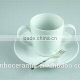 White Porcelain Cup Saucer Double Handles , Stock Cups Chaozhou Factory Sanbo thumbnail-5