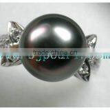 925 Silver Black Seawater Pearl Finger Ring thumbnail-1