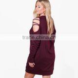 Kissmilk Fashion Plus Size Soild Cold Shoulder Women Dress Casual Hollow Out Lace-up Long Sleeve Female Vestidos for Wholesale thumbnail-2