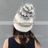 CX-C-245B New Design Winter Fashion Women Genuine Knitted Rabbit Fur Hat thumbnail-4