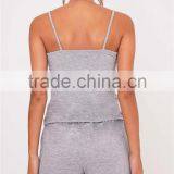 MGOO Slogan Grey Pyjama Short Set 100%Cotton Summer Slip Pajamas Custom Logo Golden Ink Print PJ Set thumbnail-2