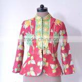 Handmade Vintage Kantha Boho Jacket in One of a Kind Fuschia & Green Print ~ Small thumbnail-4