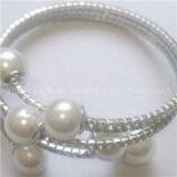 Flexible Rhinestone Glass Pearl Bracelet Bangle