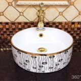 Golden color ceramic round shape tabletop bathroom new design color single hole hotel wash hand basin
