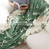 High Quality Green Black Blue Geometric Jacquard Knitted 100 Cotton Blanket thumbnail-1