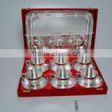 Silver Plated Engraved Brass Tea Coffee Cups & Plated Set Of Four Piece With Serving Tray thumbnail-5
