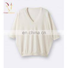 Ladies Loose Vneck Short Sleeve Cashmere Sweater thumbnail-5