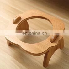Non-slip Feeding Cat Pet Dog Stand Natural Bamboo Rack Ceramic Bowls Feeder for Pets thumbnail-4