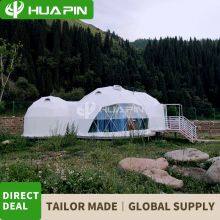 Scenic Area Homestay Hotel Tent 6m+6m+3m Starry Sky Room Camping Dome Starry Sky Tent Bubble House Spherical Tent Leather Lining With Bathroom thumbnail-2