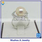 2014 Elegance Ladies 10mm Pearl 925 Silver Ring With CZ Border thumbnail-1