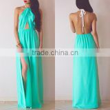 Sexy Deep V Neck Sleeveless Long Maxi Dress Halter Hollow Out Backless Side Split Dress For Party