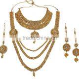 Indian Ethnic Style Fashion Gold Tone Kundan Stone Polki Necklace Set Jewelry With Maangtikka thumbnail-3