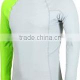 92% Polyester 8% Spandex (Lycra) Crew Neck Long Sleeves Lunar color Compression Shirt / Rash Guard with Lime Sleeve