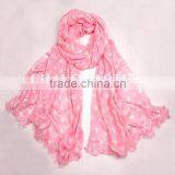 Printed Pink Long Polyester Scarf thumbnail-1