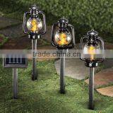 Set of 3 Solar Powered LED Railroad Lantern Outdoor Garden Pathway Lights