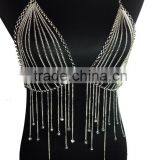 Multi Chain Necklace Long European And American Big Exaggerated Alloy Body Chain Tassel Silver Crystal Necklace thumbnail-6