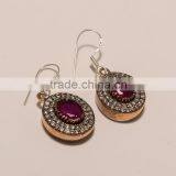 E0079-925 SOLID STERLING SILVER COPPER RUBY CZ/AD DROP TRADITIONAL EARRING 15.41 thumbnail-1