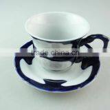 Stock Wholesale Porcelain Coffee Tea Set Tableware Cup and Saucer With Blue Glaze thumbnail-1