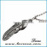 Newest Design High Quality Titanium Steel Antique Silver Feather Pendant for Men Necklace thumbnail-3