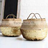 Silver Sequin Belly Basket, Seagrass Dipped Bottom Basket, Folding Basket thumbnail-6