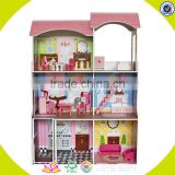 2017 Wholesale preschool kids wooden doll house set W06A248